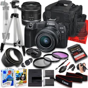 Canon EOS R8 Mirrorless Camera with RF 24-50mm f/4.5-6.3 is STM Lens + 128 GB Memory + Extra Battery + Camera Case + Tripod + More (20pc Bundle) (Renewed)