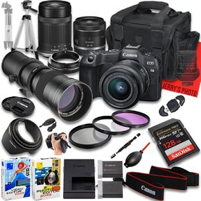 الكاميرا Canon EOS R8 بدون مرآة مع RF 24-50 مم f/4.5-6.3 هي STM و 55-210 مم f/5-7.1 هي STM و 420-800 مم f/8 عدسة + 128 جيجابايت ذاكرة + بطارية إضافية + حالة الكاميرا + أكثر (حزمة 25pc) (متجددة))
