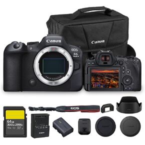 Canon EOS R6 Mark II Mirrorless Camera Body Only (5666C002) 24.2MP Full-Frame CMOS Sensor, 4K 60p Video, Dual Pixel CMOS AF II | Fast Continuous Shooting with Shoulder Bag and 64GB Memory Card