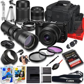 Canon EOS R50 V Mirrorless Camera with RF-S 14-30mm f/4-6.3 is STM PZ and 55-210mm f/5-7.1 is STM & 420-800mm f/8 Lens + 128 GB Memory + Extra Battery + Camera Case + More (24pc Bundle) (Renewed)