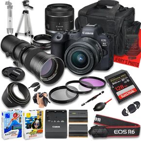 Canon EOS R6 Mark II Mirrorless Camera with RF 24-50mm f/4.5-6.3 is STM and 420-800mm f/8 Manual Super HD Telephoto Lens + 128 GB Memory + Extra Battery + Camera Case + More (22pc Bundle) (Renewed)