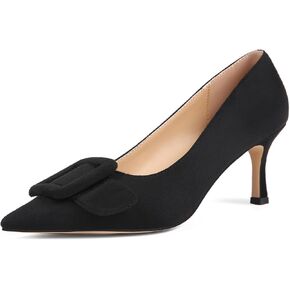 Fericzot Women's Stiletto High Heel Pumps Wedding Party Closed Classic Dress Heeded Shoes with Square Buckle in Kuwait