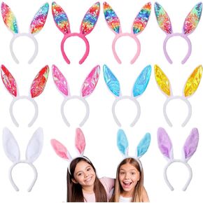 20 Pcs Easter Bunny Ears Plush and Sequin Bunny Ears Headband Colorful Bunny Headband Cute Ear Rabbit Hairband for Kids Adults Easter Party Decoration Easter Birthday Party Favors Costume Cosplay in Kuwait