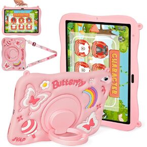 Case for iPad (A16) 11th Generation 11 inch 2025, iPad 10th Generation 10.9 inch 2022 Cute Butterfly Cover Women Girl Kid 3D Cartoon Rotating Handle Stand & Shoulder Strap Soft Silicone Case