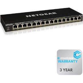 NETGEAR GS316P 16-Port Unmanaged 𝐏𝐨𝐄+ 𝐒𝐰𝐢𝐭𝐜𝐡 | Desktop and Wall Mountable | Stay Protected with CloudCare's 3 Year Warranty SupportPlus