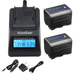 Kastar Fast Charger + Battery 2-Pack Replacement for Sony NP-QM71D NP-FM50 NP-QM71 CCD-TRV328 338 DCR-DVD300 301 DCR-HC14 DCR-PC105 330E TRV22 TRV24 TRV25 DSR-PDX10 HDR-HC1 SR1 UX1 HVR-A1U