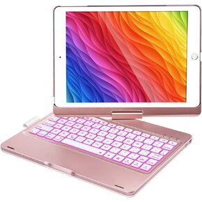 BABG Keyboard Case for iPad 6th/5th 9.7inch, iPad Pro 9.7, iPad Air 2, iPad Air 1,360°Swivel,7 Use Modes,Backlight- Metallic Pink