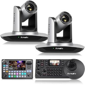 FoMaKo AI Auto Tracking HDMI PTZ Camera, 20x Optical Zoom(2pcs),KC602 Video Mixer Switcher,KC608 Pro PTZ Controller,for Church Services Worship Education(FMK12UHX2+KC602+KC608 Pro)