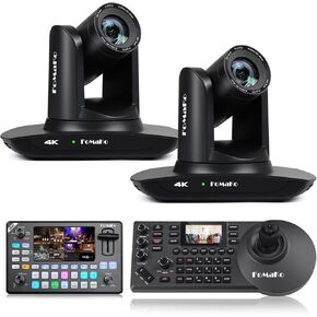 FoMaKo 4K PTZ Camera HDMI, AI Auto-Tracking,20X Optical Zoom(2pcs),KC602 Video Mixer Switcher,KC608 Pro PTZ Controller,for Church Worship Education Conference Events(K20UHX2+KC602+KC608 Pro)