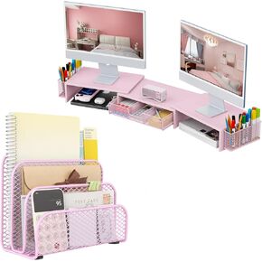gianotter Dual Monitor Stand + Mail Organizer (Pink)