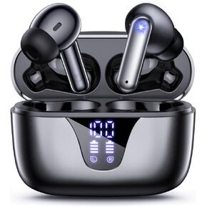 ZIUTY Wireless Earbuds, 2025 Bluetooth Headphones, 50hrs Stereo Deep Bass Ear Buds with Power Display Charging Case, buit in Mic, IPX5 Waterproof Headset for for iPhone Andriod Phones - Space Grey