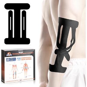 12 Count Kinesiology Tape for Elbow, Pre-Cut Waterproof KTquick Elbow Tape for Elbow Pain Relief Pre Cut, Original Cotton Athletic Tape, Durable Knee Tape for Sports and Long-Lasting Support (Black)