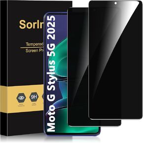 2 Pack Privacy Screen Protector for Motorola Moto G Stylus 5G 2025, Tempered Glass with Anti-Spy Feature, Sensitive Touch, Anti-Fingerprint, Easy Installation, No Bubbles, Case-Friendly