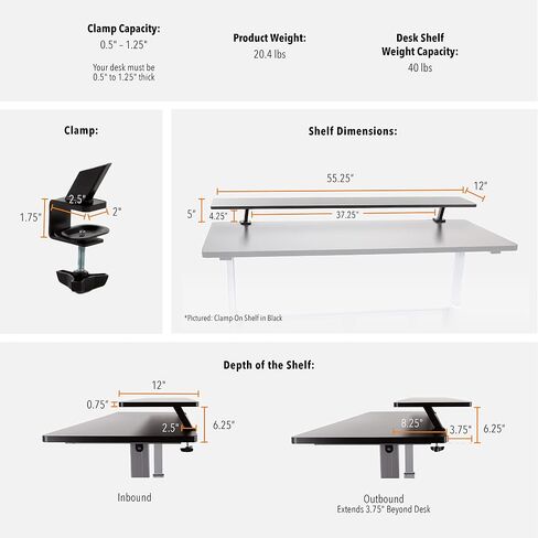 Stand Steady 55 Inch Clamp On Desk Shelf | Large Monitor Riser Supports 3 Screens for Extra Storage | Ergonomic Monitor Stand Securely Attaches to Surface with Clamp Base - No Screws (55 In / Maple) in Saudi Arabia