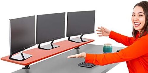 Stand Steady 55 Inch Clamp On Desk Shelf | Large Monitor Riser Supports 3 Screens for Extra Storage | Ergonomic Monitor Stand Securely Attaches to Surface with Clamp Base - No Screws (55 In / Maple) in Saudi Arabia