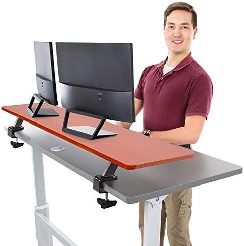 Stand Steady 55 Inch Clamp On Desk Shelf | Large Monitor Riser Supports 3 Screens for Extra Storage | Ergonomic Monitor Stand Securely Attaches to Surface with Clamp Base - No Screws (55 In / Maple) in Saudi Arabia