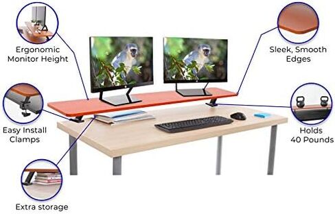 Stand Steady 55 Inch Clamp On Desk Shelf | Large Monitor Riser Supports 3 Screens for Extra Storage | Ergonomic Monitor Stand Securely Attaches to Surface with Clamp Base - No Screws (55 In / Maple) in Saudi Arabia