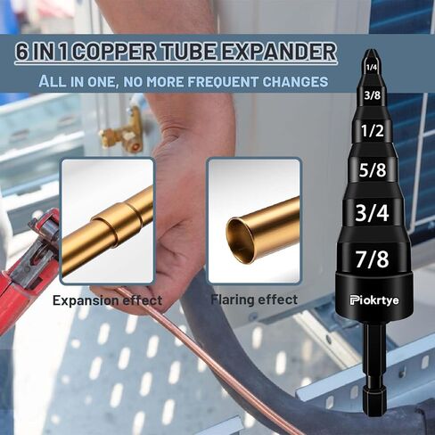 [6-in-1] HVAC Repair Tool, Swaging Tool HVAC, Piokrtye Copper Pipe Expander Tool Flaring Tool Bit 1/4'', 3/8'', 1/2'', 5/8'', 3/4'' and 7/8'' for HVAC Air Conditioner Repairing in Kuwait