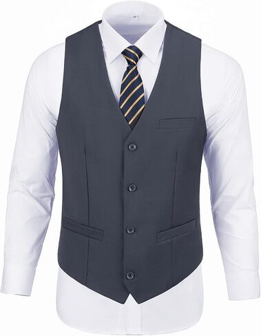 Furuyal Men's 2-Piece Suit Waistcoat Prom Wedding Dress Suit for Groomsmen Vest Pant Set Navy-M in Kuwait