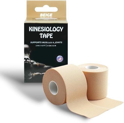 JLB Kinesiology Tape – 2 Rolls (16ft Each) – Strong Adhesion, Waterproof & Sweatproof – Latex-Free Sports Tape for Pain Relief, Muscle Support & Recovery – Physical Therapy & Athletic Tape (Beige) in Saudi Arabia