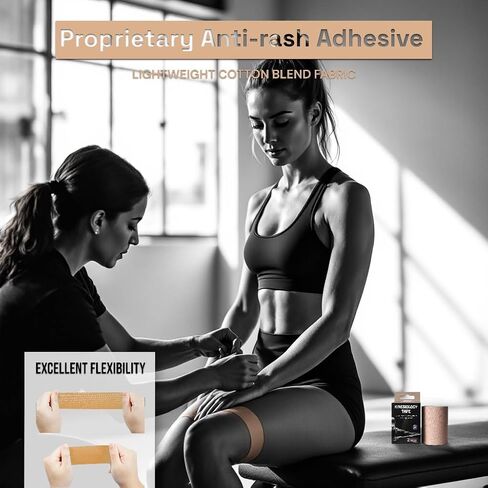 JLB Kinesiology Tape – 2 Rolls (16ft Each) – Strong Adhesion, Waterproof & Sweatproof – Latex-Free Sports Tape for Pain Relief, Muscle Support & Recovery – Physical Therapy & Athletic Tape (Beige) in Saudi Arabia