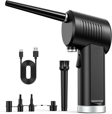 Compressed Air Duster, 36000 RPM Electric Air Can for Computer Cleaning, 8000mAh Rechargeable Cordless Blower, Keyboard Dust Destroyer with 2 Modes (Manual/Auto) - Black​ in Saudi Arabia