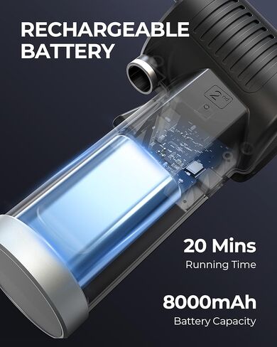 Compressed Air Duster, 36000 RPM Electric Air Can for Computer Cleaning, 8000mAh Rechargeable Cordless Blower, Keyboard Dust Destroyer with 2 Modes (Manual/Auto) - Black​ in Saudi Arabia