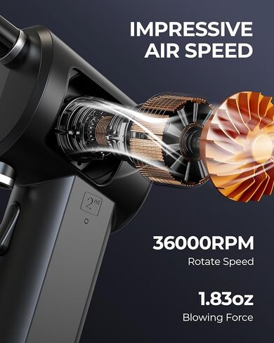 Compressed Air Duster, 36000 RPM Electric Air Can for Computer Cleaning, 8000mAh Rechargeable Cordless Blower, Keyboard Dust Destroyer with 2 Modes (Manual/Auto) - Black​ in Saudi Arabia