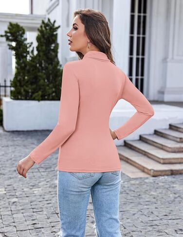 Ekouaer Womens Long Sleeve Turtleneck Shirts Stretch Fitted Top Trendy Thermal Underwear Tops Black/Navy Blue M in Saudi Arabia