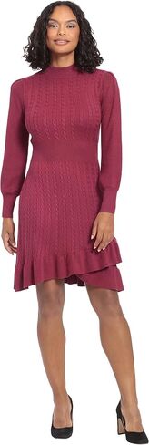 London Times Women's Mock Neck Cable Knit Flounce Hem Dress Office Workwear Desk to Dinner Guest of in Saudi Arabia