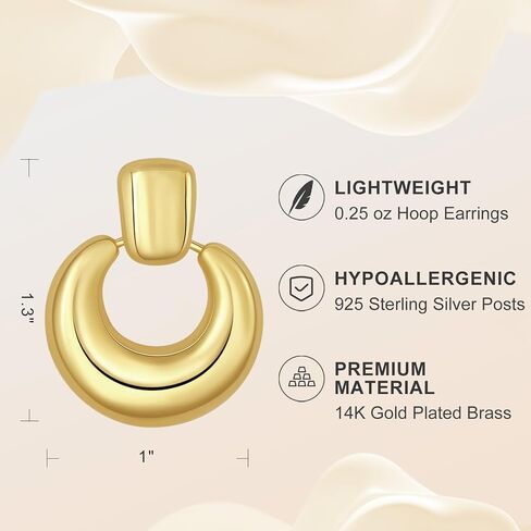 Gold Hoop Earrings, 18K Gold Plated Earrings for Women, Hypoallergenic Gold Earrings with 925 Sterling Silver Posts, Small Hoop Earrings for Anniversary, Birthday in Saudi Arabia