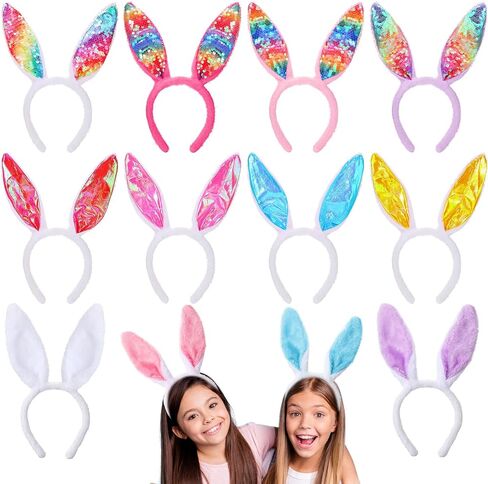 20 Pcs Easter Bunny Ears Plush and Sequin Bunny Ears Headband Colorful Bunny Headband Cute Ear Rabbit Hairband for Kids Adults Easter Party Decoration Easter Birthday Party Favors Costume Cosplay in Saudi Arabia