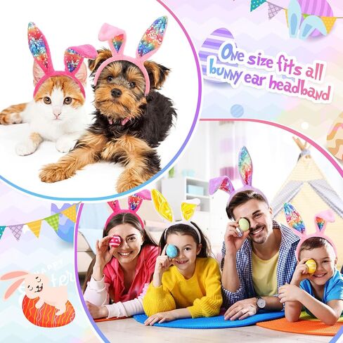 20 Pcs Easter Bunny Ears Plush and Sequin Bunny Ears Headband Colorful Bunny Headband Cute Ear Rabbit Hairband for Kids Adults Easter Party Decoration Easter Birthday Party Favors Costume Cosplay in Saudi Arabia