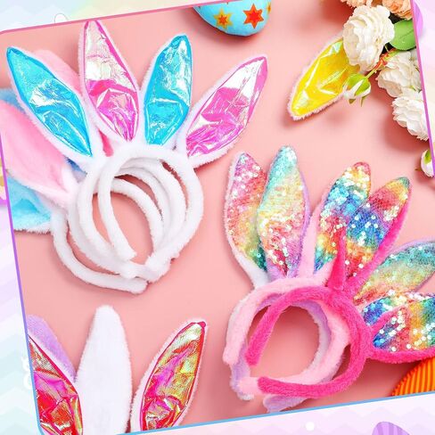 20 Pcs Easter Bunny Ears Plush and Sequin Bunny Ears Headband Colorful Bunny Headband Cute Ear Rabbit Hairband for Kids Adults Easter Party Decoration Easter Birthday Party Favors Costume Cosplay in Saudi Arabia