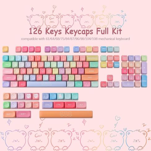 Tsungup PBT Rainbow Candy Keycaps,126 Keys MOA Cute Gummy Bear Custom Keycaps 100 Percent Keyboard,Dye Sublimation Key Caps Keyboard Keycap Set for MX Switches Mechanical in Kuwait