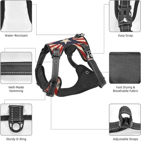 Dog Harness for Large Dogs with Leash No Pull 2 Leash Clips, Adjustable Soft American Flag Firefighter Cross Axe Dog Vest Set Large Size in Kuwait