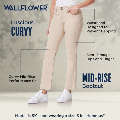 WallFlower Women's Juniors InstaSoft Luscious Curvy Mid Rise Uniform Bootcut Pants, Hummus, 3 in Saudi Arabia