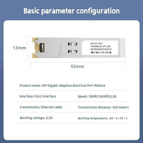 1.25G SFP-T Fiber Transceiver, Copper SFP to RJ45 Optical Module Auto-Negotiation, 10GBase SR, fit for Intel in Kuwait