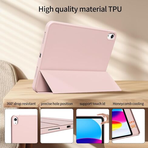 Kenke for iPad (A16) الجيل الحادي عشر 11 بوصة 2025/ iPad 10th Generation 10.9 بوصة 2022 العلبة مع حامل القلم الرصاص ، غطاء واقعي Slim Trifold مع ظهر TPU الناعم ، يدعم معرف اللمس ، الوردي in Kuwait
