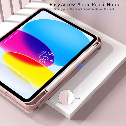Kenke for iPad (A16) الجيل الحادي عشر 11 بوصة 2025/ iPad 10th Generation 10.9 بوصة 2022 العلبة مع حامل القلم الرصاص ، غطاء واقعي Slim Trifold مع ظهر TPU الناعم ، يدعم معرف اللمس ، الوردي in Kuwait