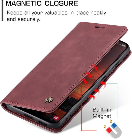 متوافق مع Samsung Galaxy S25 5G Case مع حامل البطاقة ، كيكستاند واقي فوليو محفظة الجلود من Galaxy S25 5G 6.2 بوصة (حمراء النبيذ) in Kuwait