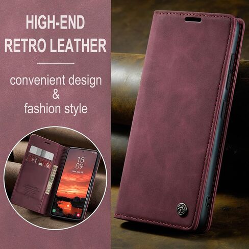 متوافق مع Samsung Galaxy S25 5G Case مع حامل البطاقة ، كيكستاند واقي فوليو محفظة الجلود من Galaxy S25 5G 6.2 بوصة (حمراء النبيذ) in Kuwait