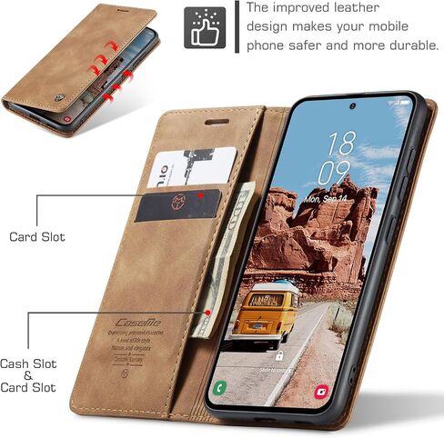متوافق مع Samsung Galaxy S25 5G Case مع حامل البطاقة ، كيكستاند واقي فوليو محفظة الجلود من Galaxy S25 5G 6.2 بوصة (حمراء النبيذ) in Kuwait
