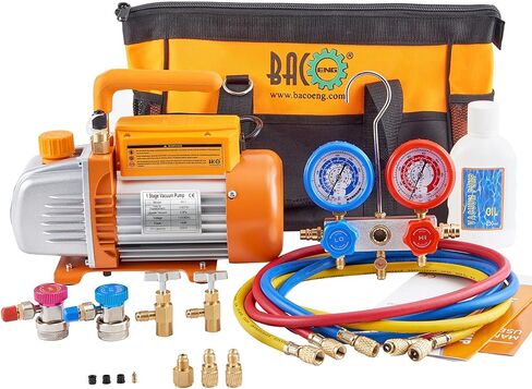 BACOENG 4 CFM AC Vacuum Pump and Gauge Set, HVAC Vacuum Pump and Manifold Gauge Set with Leak Detector for R134a R410a R12 R22 Refrigerants, with Can Tap and Quick Couplers in Kuwait