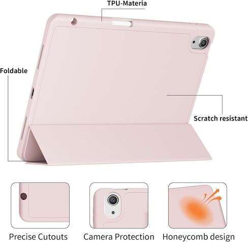 for Case for iPad Air 11 Inch M3/M2 (2025, 2024), iPad Air 5th/4th Generation (2022/2020 10.9-Inch) with Pencil Holder,Slim Protective Smart Cover, Auto Sleep/Wake, Soft TPU Back, Pink in Saudi Arabia