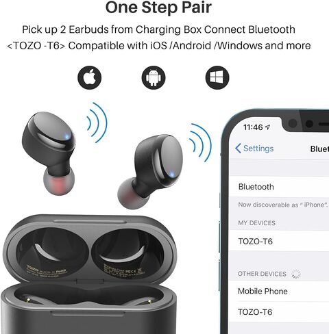 Tozo T6 سماعات الأذن اللاسلكية الحقيقية Bluetooth 5.3 مع كابل USB-C إلى USB-A شحن in Saudi Arabia