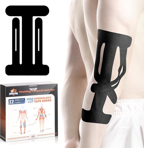 12 Count Kinesiology Tape for Elbow, Pre-Cut Waterproof KTquick Elbow Tape for Elbow Pain Relief Pre Cut, Original Cotton Athletic Tape, Durable Knee Tape for Sports and Long-Lasting Support (Black) in Saudi Arabia