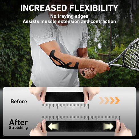 12 Count Kinesiology Tape for Elbow, Pre-Cut Waterproof KTquick Elbow Tape for Elbow Pain Relief Pre Cut, Original Cotton Athletic Tape, Durable Knee Tape for Sports and Long-Lasting Support (Black) in Saudi Arabia