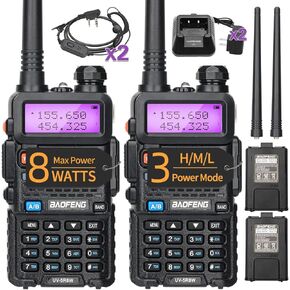 UV-5R Ham Radio Kits 8W High Power Dual Band Baofeng Radio Handheld Radio Long Range Walkie Talkie for Adult,2pack, Black+8W-2Pack