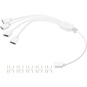 MECCANIXITY ARGB Splitter Cable, 5V 12" 3 Pin 1 to 4 Female to Female ARGB Adapter Cable with 3 Pin Male Connectors for PC Computer ARGB Fan/LED Lights, White